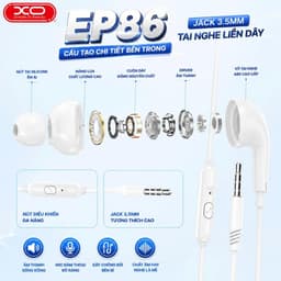 Tai nghe có dây XO Việt Nam EP86 – Mic đàm thoại rõ nét, âm bass mạnh mẽ, dây TPE 1.2m chống rối jack 3.5mm | XO EP86 5