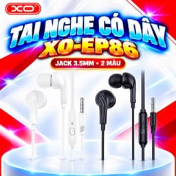 Tai nghe có dây XO Việt Nam EP86 – Mic đàm thoại rõ nét, âm bass mạnh mẽ, dây TPE 1.2m chống rối jack 3.5mm | XO EP86 1