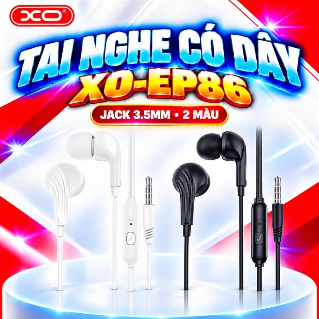 Tai nghe có dây XO Việt Nam EP86 – Mic đàm thoại rõ nét, âm bass mạnh mẽ, dây TPE 1.2m chống rối jack 3.5mm | XO EP86