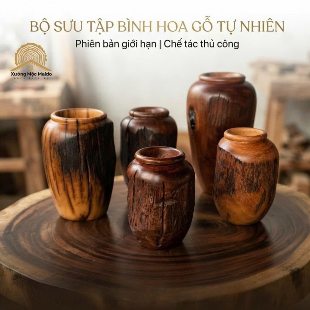 Bình Hoa Gỗ Lũa Mẫu Miệng Rộng Cắm Hoa Khô, Hình dáng Tự Nhiên
