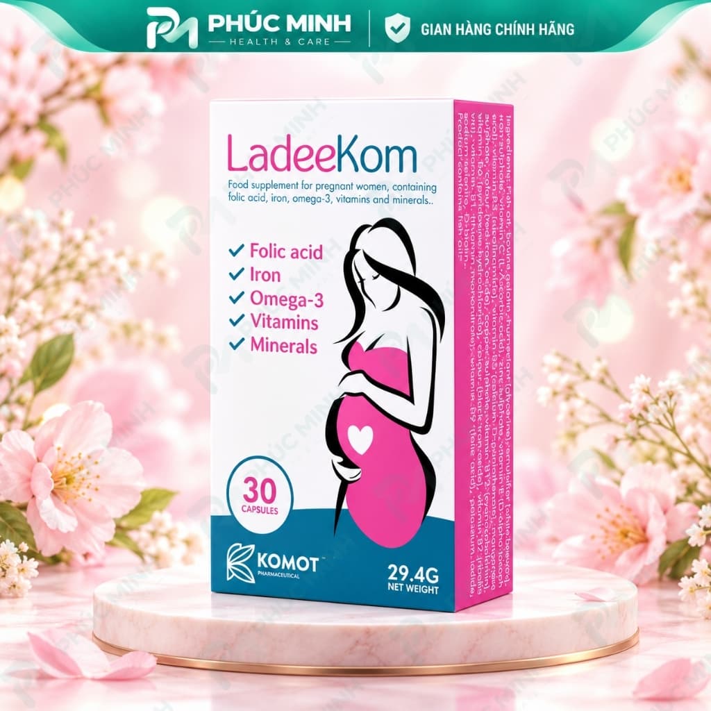 [Chính Hãng] Vitamin Bầu Tổng Hợp LadeeKom Tây Ban Nha - Bổ Sung DHA 250mg, Sắt, Acid Folic Cho Mẹ Bầu (Hộp 30 Viên)