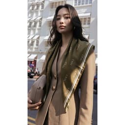 Khăn Lụa Vuông Màu Olive Họa Tiết Logo MACI MACI MCPKLKE0443 3