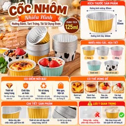 Cốc Nhôm Nhiều Hình Nướng Bánh, Tart Trứng 125ml và Set 250 Chén Giấy Bạc 1