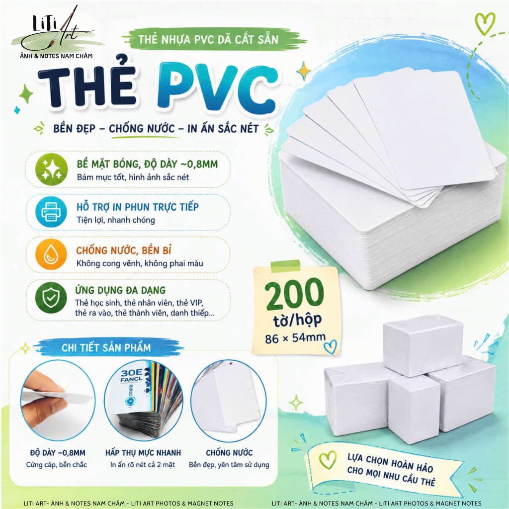 GIÁ SỈ 50-200 Thẻ PVC Trắng In Phun Trực Tiếp, Chống Nước 86x54mm - Thẻ Nhựa Bo Góc Loại Dầy 0.8mm