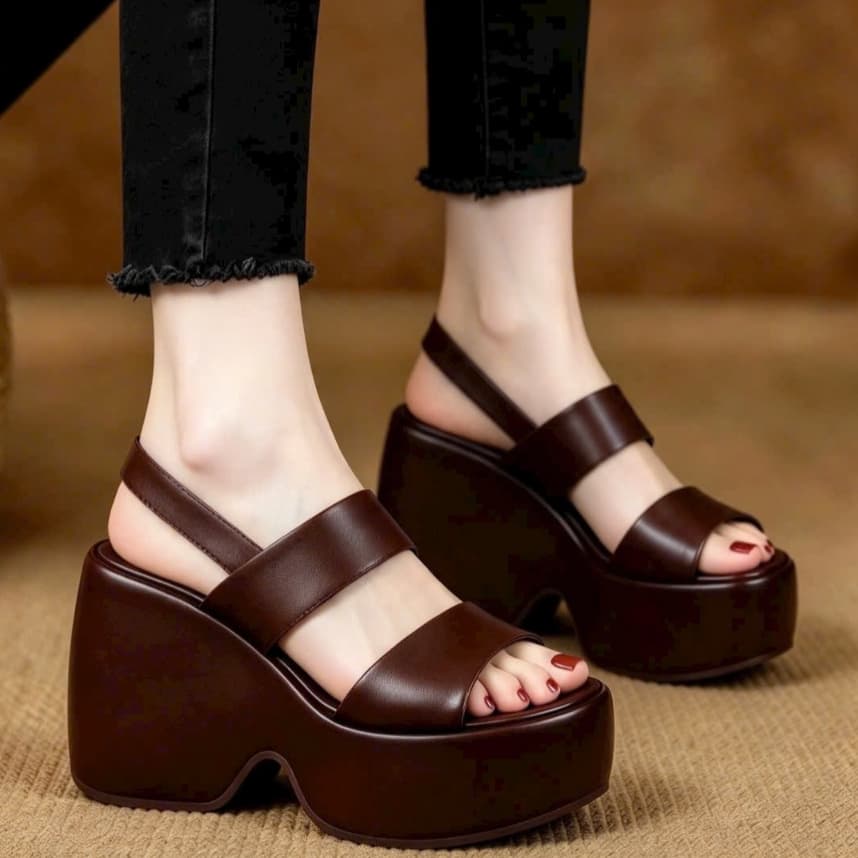 Giày Sandal Xuồng Nữ 2 Quai Hậu Thẳng Đế Cao Thanh Lịch s.ntm
