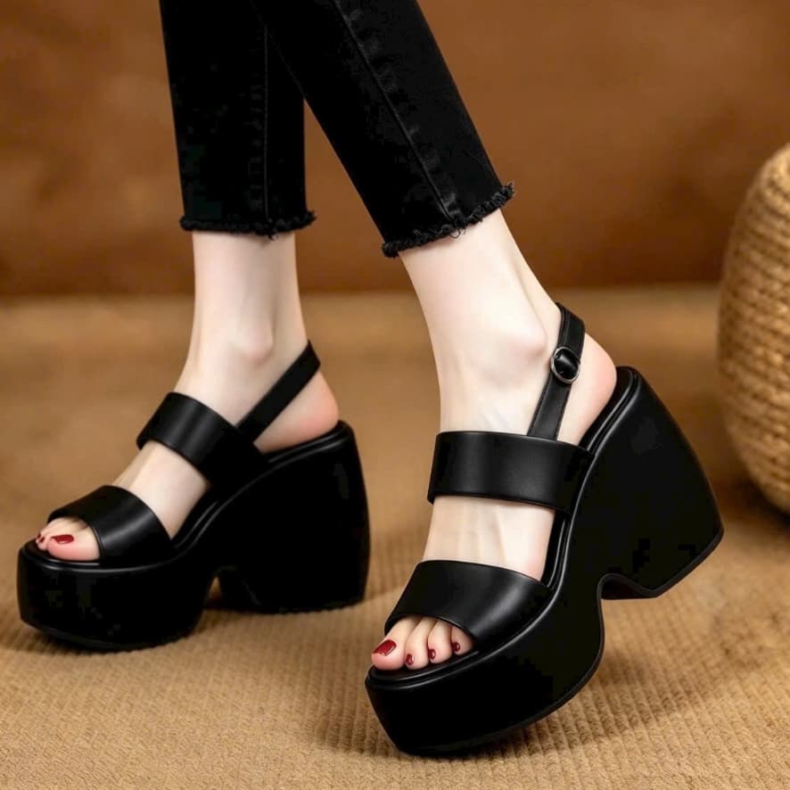 Giày Sandal Nữ Đế Xuồng Lượn 2 Quai Hậu Đẹp Dễ Phối Đồ s.ntm