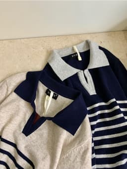 ENEN Áo Len Polo Dệt Kim Kẻ Sọc Retro Tay Dài Phong Cách Hàn Quốc 11497 6