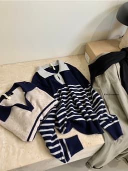 ENEN Áo Len Polo Dệt Kim Kẻ Sọc Retro Tay Dài Phong Cách Hàn Quốc 11497 5