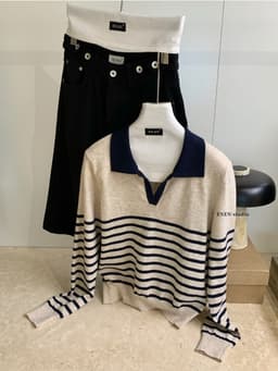 ENEN Áo Len Polo Dệt Kim Kẻ Sọc Retro Tay Dài Phong Cách Hàn Quốc 11497 8