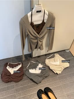 ENEN Áo Thun Nữ Tay Dài Phối Cổ Yếm Ren Hai Lớp Ôm Dáng Phong Cách Hàn Quốc 11524 7