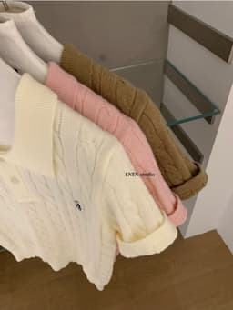 ENEN Áo Len Nữ Dệt Kim Tay Ngắn Cổ Polo Thêu Hình Ngựa Phong Cách Hàn Quốc 11639 5