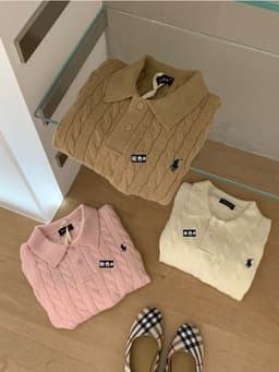 ENEN Áo Len Nữ Dệt Kim Tay Ngắn Cổ Polo Thêu Hình Ngựa Phong Cách Hàn Quốc 11639 3