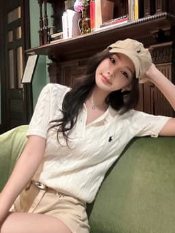 ENEN Áo Len Nữ Dệt Kim Tay Ngắn Cổ Polo Thêu Hình Ngựa Phong Cách Hàn Quốc 11639 6