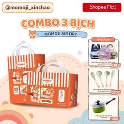 Combo 3 Tã Bỉm Dán/Quần Momoji Air Dry+ NB/S/M/L/XL/XXL/XXXL Êm Mềm Mịn, Siêu Mỏng, Siêu Khô Thoáng, An Toàn Cho Bé 1