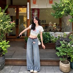 Quần Jean Suông Thêu Hoạ Tiết AN TÂY Vải Jean Mềm, Gấu Quần Thêu Hoa Nổi Chiều Dài 96cm/100cm #8850 Màu Xanh Nhạt 3