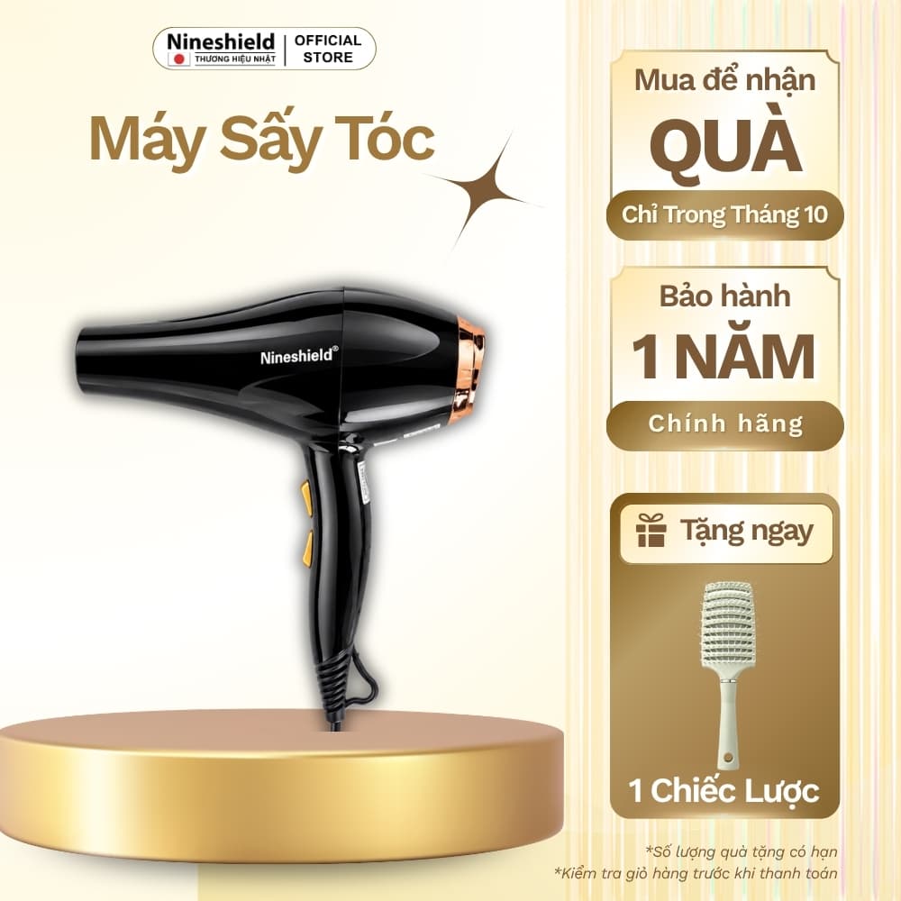 Máy Sấy Tóc Nineshield  MA02 Chính Hãng 3 Mức Chỉnh Lực Độ Bền Cao Tặng Kèm Đầu Sấy Mỏ Vịt