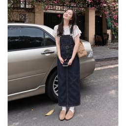Yếm Jean Dáng Váy Dài Kèm Belt AN TÂY Vải Jean Mềm QC, Dễ Phối Đồ, Style Hàn Quốc Màu Nâu Choco, Xanh Nhạt, Xanh Than 6