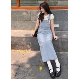 Yếm Jean Dáng Váy Dài Kèm Belt AN TÂY Vải Jean Mềm QC, Dễ Phối Đồ, Style Hàn Quốc Màu Nâu Choco, Xanh Nhạt, Xanh Than 2