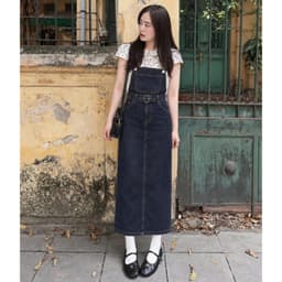 Yếm Jean Dáng Váy Dài Kèm Belt AN TÂY Vải Jean Mềm QC, Dễ Phối Đồ, Style Hàn Quốc Màu Nâu Choco, Xanh Nhạt, Xanh Than 5