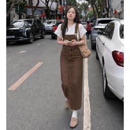 Yếm Jean Dáng Váy Dài Kèm Belt AN TÂY Vải Jean Mềm QC, Dễ Phối Đồ, Style Hàn Quốc Màu Nâu Choco, Xanh Nhạt, Xanh Than 7