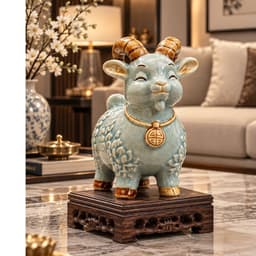 Tượng Dê Phong Thủy Men Rạn Màu Lam Chuẩn Bát Tràng, Tượng Khắc Họa Tiết Sắc Nét Trang Trí Tặng Quà 2