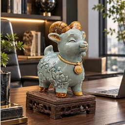 Tượng Dê Phong Thủy Men Rạn Màu Lam Chuẩn Bát Tràng, Tượng Khắc Họa Tiết Sắc Nét Trang Trí Tặng Quà 5