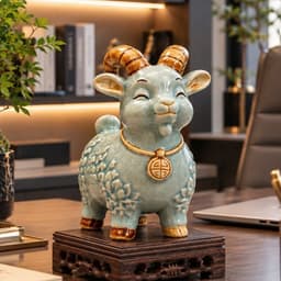 Tượng Dê Phong Thủy Men Rạn Màu Lam Chuẩn Bát Tràng, Tượng Khắc Họa Tiết Sắc Nét Trang Trí Tặng Quà 4