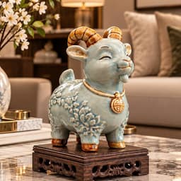 Tượng Dê Phong Thủy Men Rạn Màu Lam Chuẩn Bát Tràng, Tượng Khắc Họa Tiết Sắc Nét Trang Trí Tặng Quà 3