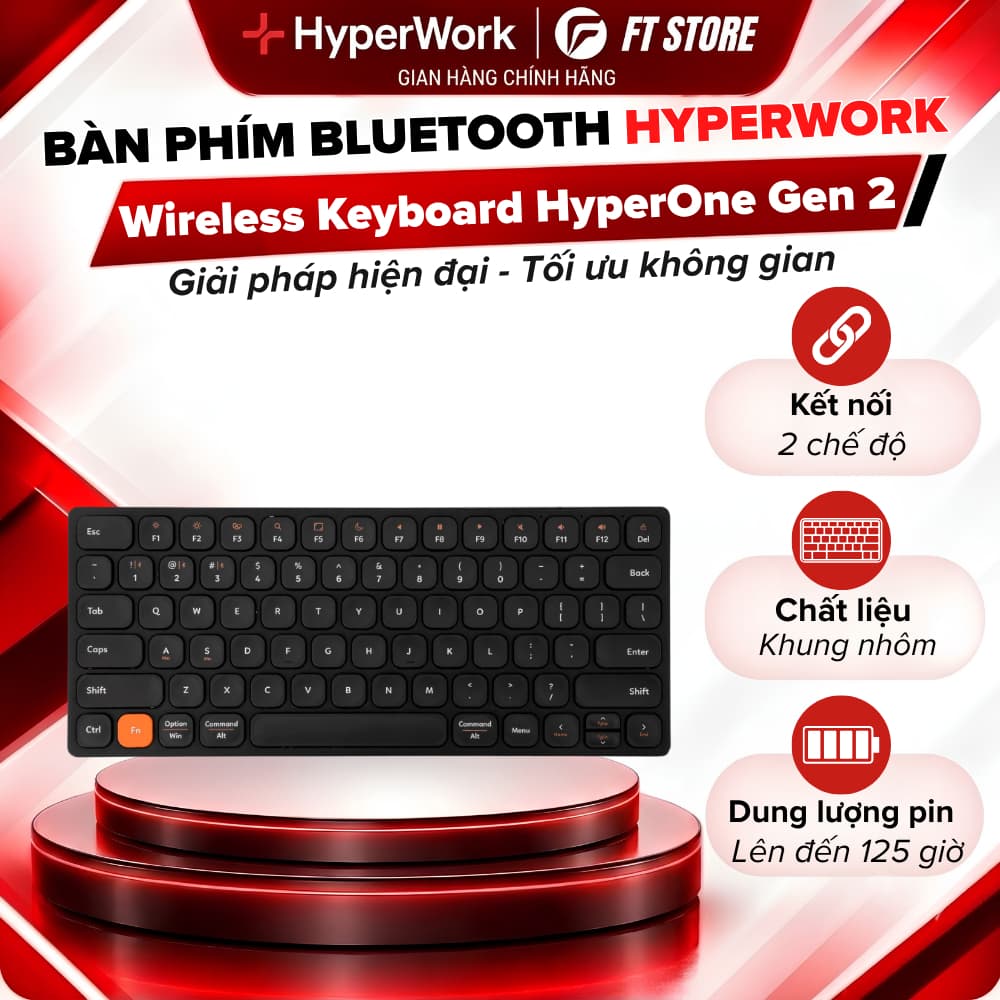 Bàn Phím Không Dây HyperWork HyperOne Gen 2 Khung Nhôm Mỏng Nhẹ, Cắt Kéo X-Scissors Êm Ái, Đa Kết Nối