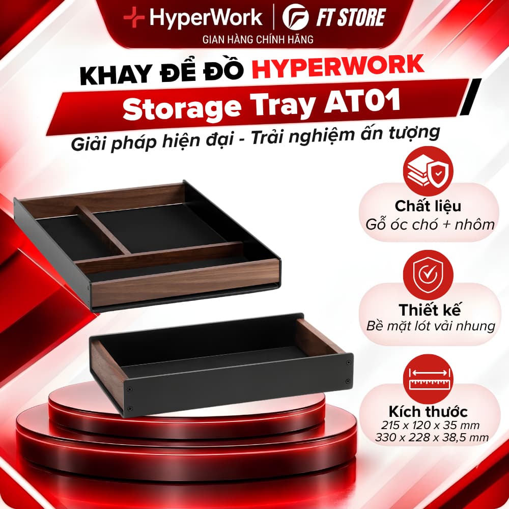 Khay Đựng Đồ Đa Năng HyperWork AT01 Premium Collection Chính Hãng - Khay Gỗ Walnut Đựng Phụ Kiện