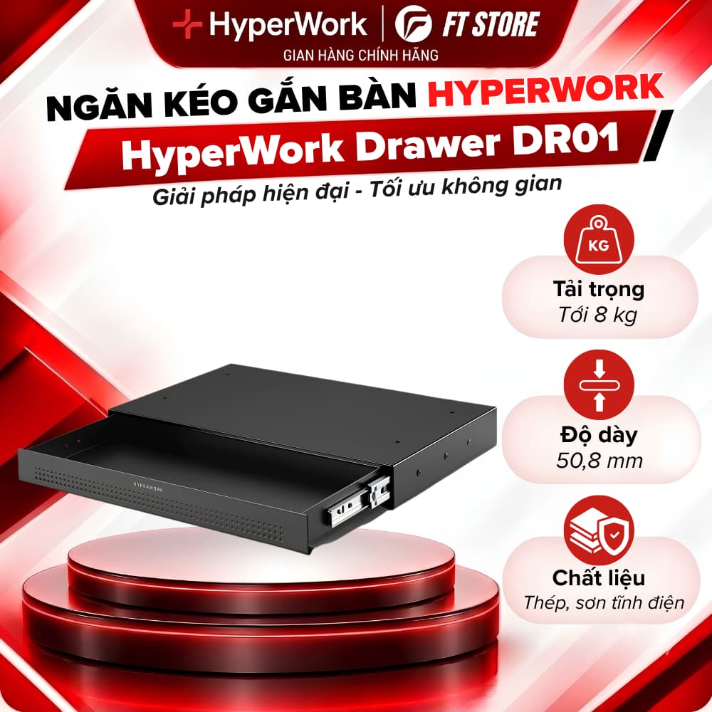 Ngăn Kéo Gắn Bàn HyperWork Steel Drawer DR01 - Tải trọng tới 8 kg, Độ dày 50,8 mm, Chất liệu thép