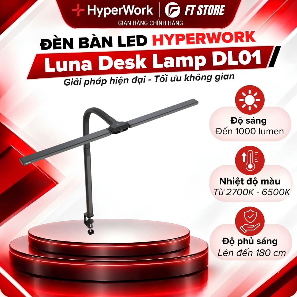 Đèn Bàn LED HyperWork Luna HPW DL01 Chính Hãng - Chống Mỏi Mắt, CRI>95, Kèm Bộ Điều Khiển Không Dây