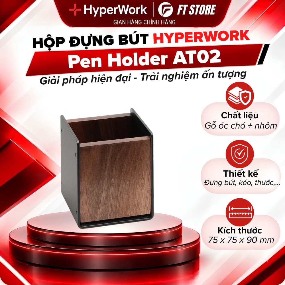 Cốc Đựng Bút Bàn Làm Việc HyperWork AT02 - Gỗ Óc Chó Kết Hợp Nhôm, Lót Nhung- Chính hãng