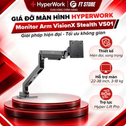 Giá Đỡ Màn Hình HyperWork VS01 VisionX Stealth - Hỗ 22 - 43 Inch, Mạ Chrome Đen Bóng, Tải Trọng Lên Tới 18-20kg 1