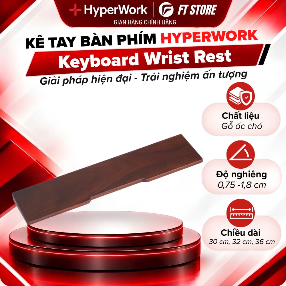 Kê Tay Bàn Phím HyperWork Gỗ Óc Chó WR01 Chính Hãng - Gỗ Walnut Nhập Khẩu Êm Ái, Chống Mỏi Cổ Tay