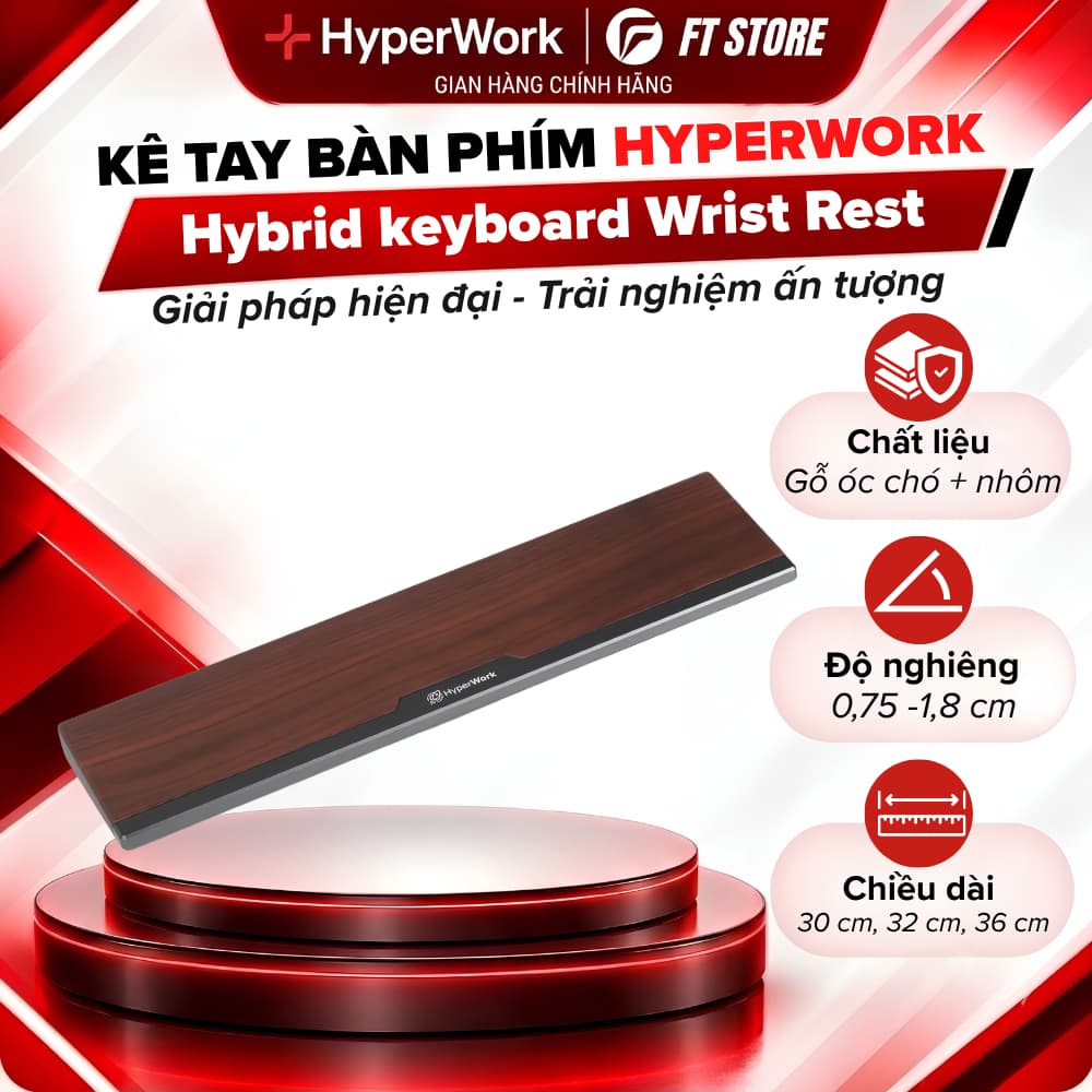 Kê Tay Bàn Phím HyperWork Hybrid Gỗ Óc Chó Kết Hợp Nhôm Cao Cấp, Vát CNC Êm Ái - Hàng Chính Hãng