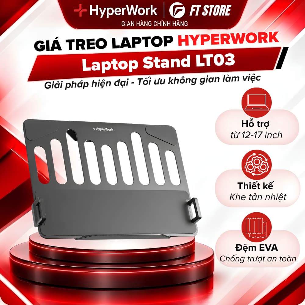Giá Treo Laptop Gắn Arm Màn Hình VESA HyperWork LT03 - Khay Đỡ Máy Tính, Tablet 12-17 Inch Tản Nhiệt Tốt, Chắc Chắn