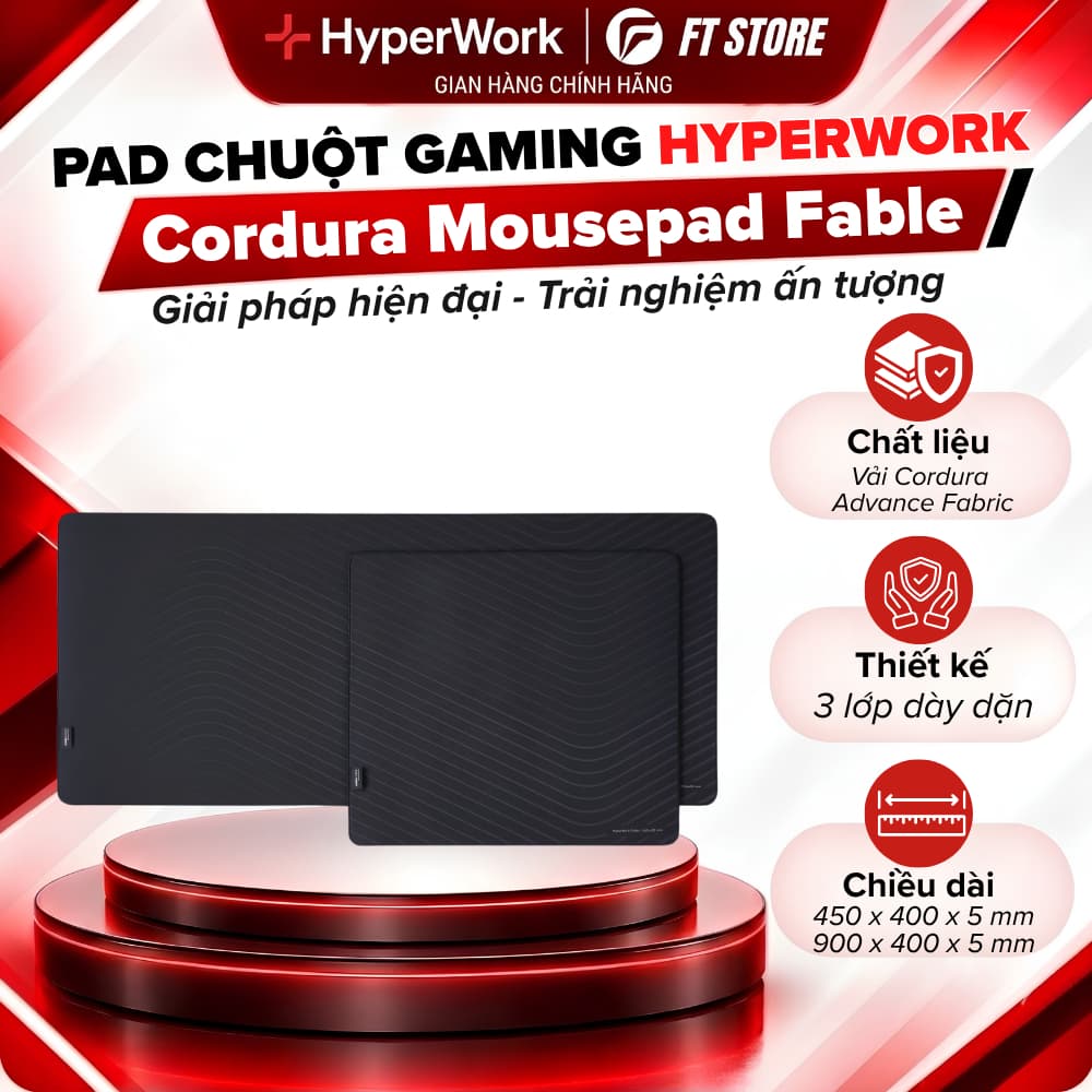 Pad Chuột Gaming HyperWork Fable - Vải Cordura Chống Nước, Bề Mặt Speed Họa Tiết Aero Dynamic Wave