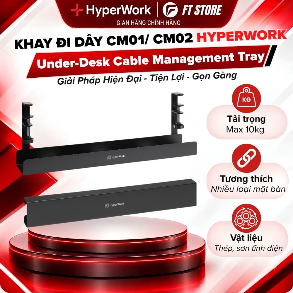 Khay Đi Dây Kẹp Bàn HyperWork CM01 / CM02 Chính Hãng - Giải Pháp Quản Lý Dây Điện Gọn Gàng, Tối Giản