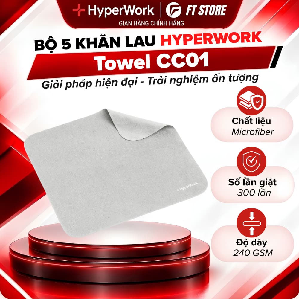 Bộ 5 Khăn Lau Microfiber HyperWork CC01 - Khăn Vệ Sinh Đồ Điện Tử, Màn Hình, Kính Chống Xước Xát
