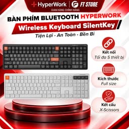 Bàn Phím Không Dây HyperWork SilentKey TS01 Chính Hãng - Fullsize, Chống Ồn X-Scissors, Đa Thiết Bị 1