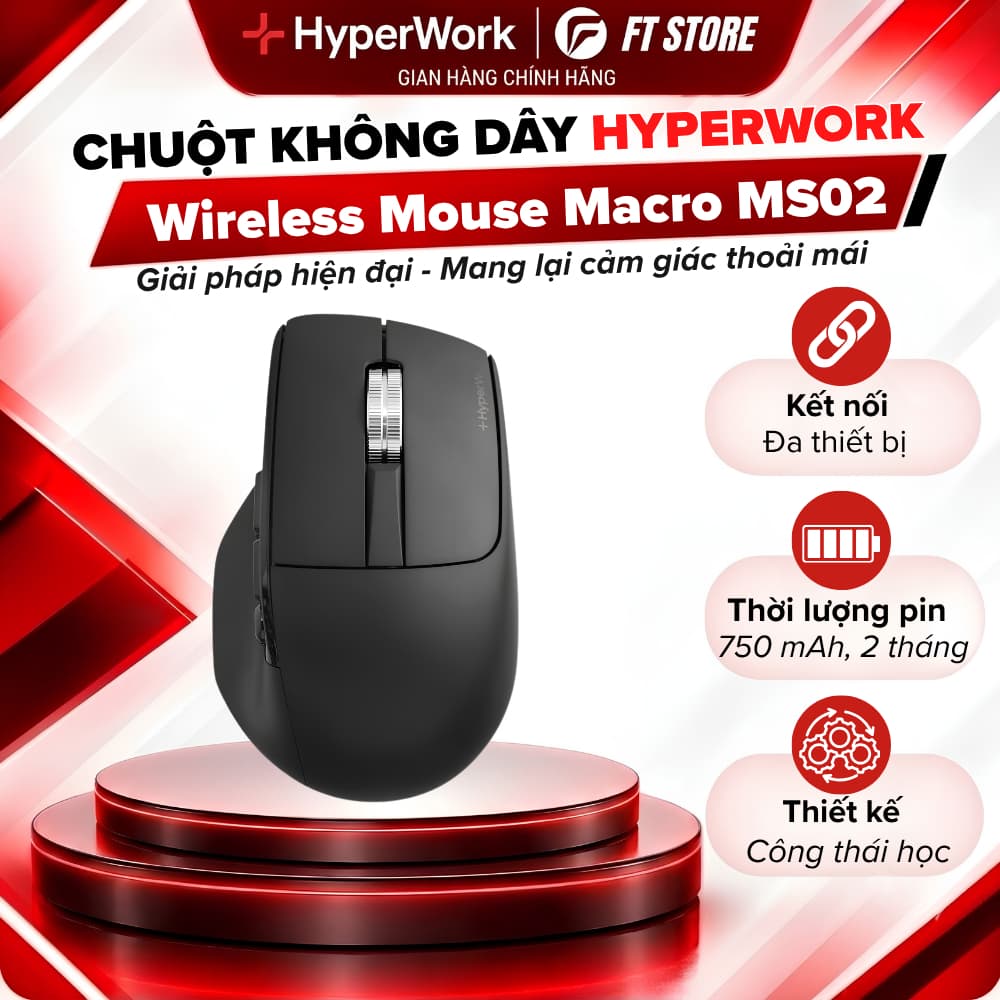 Chuột Không Dây HyperWork Macro MS02 - Kết Nối Bluetooth & Wireless 2.4G, Pin siêu khủng- Chính Hãng