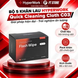Khăn Làm Sạch Nhanh HyperWork Flash Wipe C03 (Pack 20 Miếc) - Khăn Giấy Ướt Đa Năng Vệ Sinh Đồ Dùng Văn Phòng, Nội Thất 1
