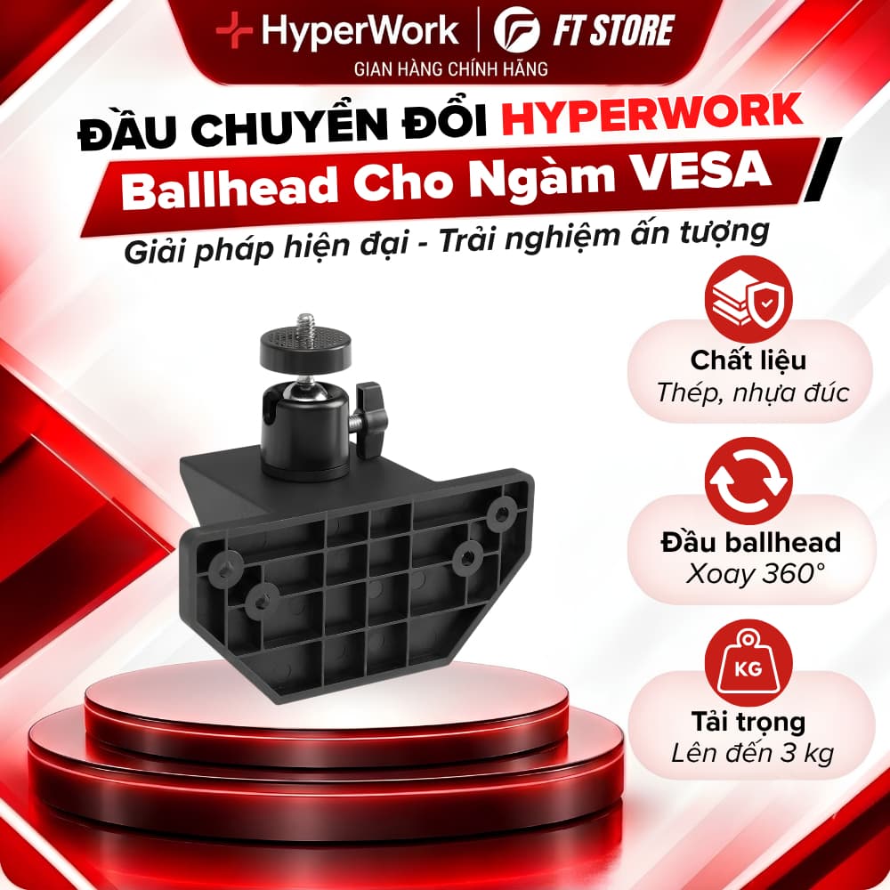 Đầu Chuyển Đổi Ballhead Cho Ngàm VESA HyperWork VA01 (Tải Trọng 3kg) - Khớp Xoay 360 Độ Gắn Đèn, Mic, Máy Ảnh