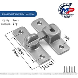 Chốt Khóa Cửa Hợp Kim Nhôm, Chốt Khóa Cửa Mở Góc 90 Độ-180 Độ Kèm Vít Tắc Kê, Lắp Đặt Dể Dàng, KHOA-19 7