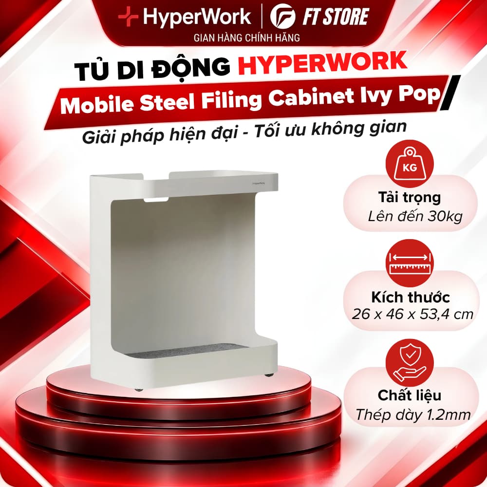 Tủ Di Động Đa Năng HyperWork Ivy Pop 2 Tầng - Kệ Sắt Lưu Trữ Gầm Bàn Làm Việc, Xe Kéo Đa Năng, Decor, Chịu Lực 30kg