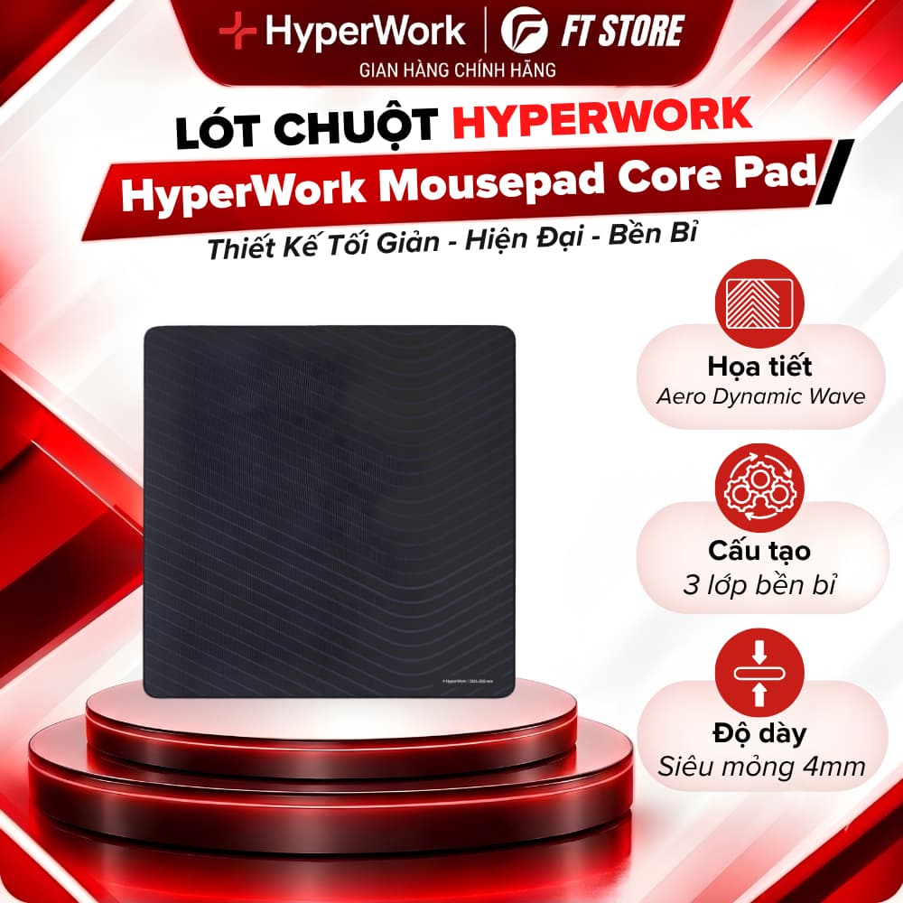 Pad Chuột Lót Cao Cấp HyperWork Core Pad - Bề Mặt Mượt Mà, Chống Trượt, Độ Dày 4mm - Chính hãng