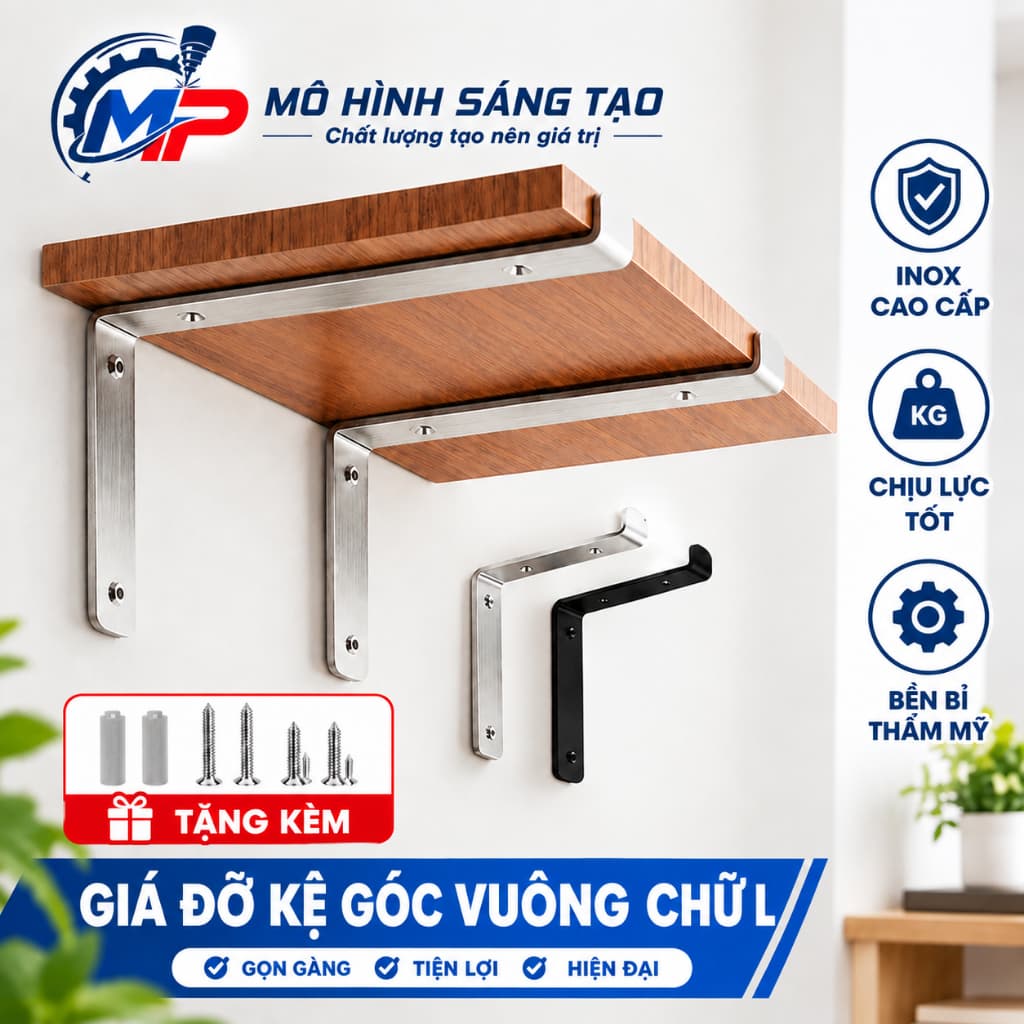 Giá Đỡ Ke Góc Vuông Chữ L Chịu Lực – Pát Treo Kệ Gỗ, Kệ Trang Trí Gắn Tường Chịu Lực Sơn Tỉnh Điện, PGT-11