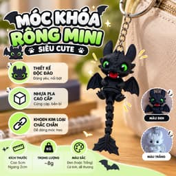 Móc Khóa Rồng Răng Sún Toothless Mini In 3D, Rồng Đen Rồng Trắng Mắt To Siêu Cute, Đuôi Khớp Nối, Treo Balo Túi Xách 1