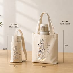 Túi đựng cốc giữ nhiệt, bình giữ nhiệt chất liệu Canvas mèo đáng yêu chống thấm nước tbinha1026 1